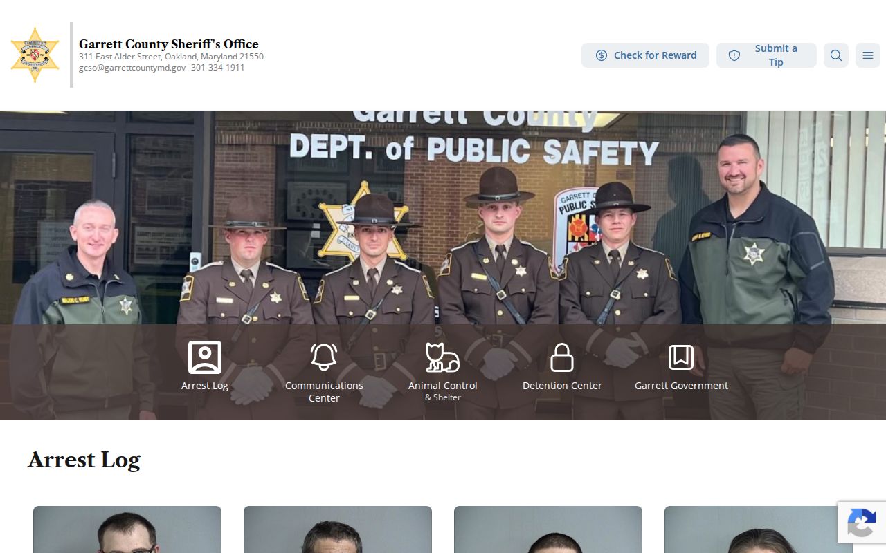 Garrett County Maryland sheriff arrest log with booking records